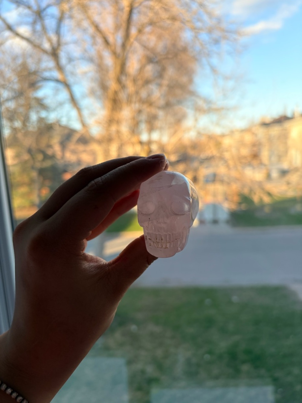 Rose Quartz Skull Crystal - Pale Pink Mini Carving